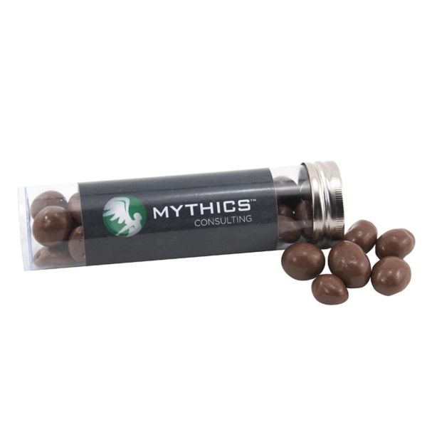 Clear color option for 5 " Plastic Tube With Metal Cap Chocolate Covered Peanuts