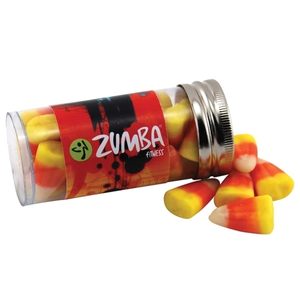 Photo of Candy Corn In A 3 " Plastic Tube With Metal Cap