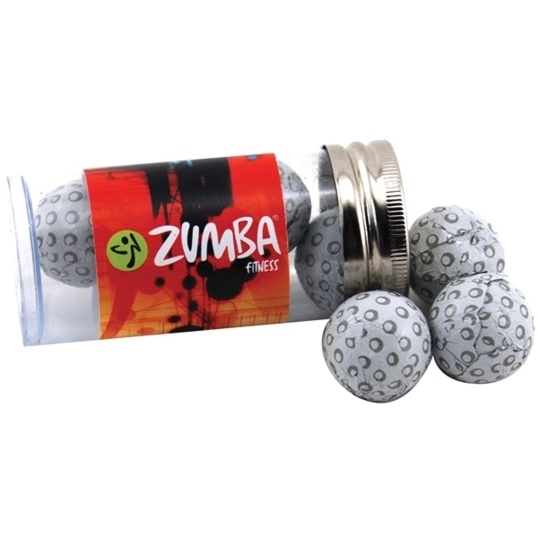 Clear color option for Chocolate Golf Balls In A 3 " Plastic Tube With Metal Cap