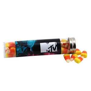 Photo of Candy Corn In A 6 " Plastic Tube With Metal Cap