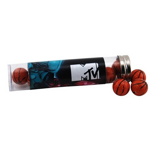Main photo of Chocolate Basketballs In A 6 " Plastic Tube With Metal Cap