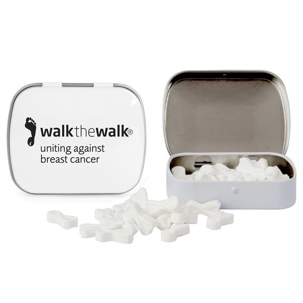 White color option for Domed Tin With Ribbon Shaped Mints