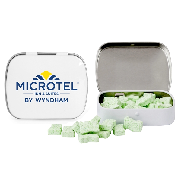 White color option for Domed Tin With Flag Shaped Mints