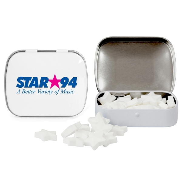 White color option for Domed Tin With Star Shaped Mints