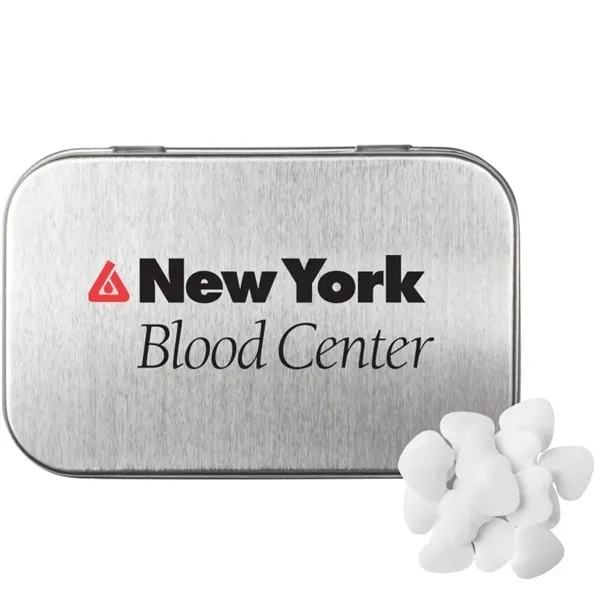 Silver color option for Domed Tin With Heart Shaped Mints