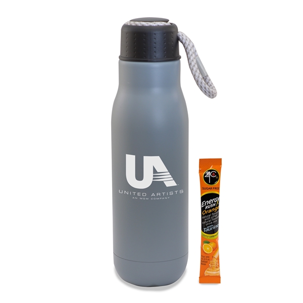 Matte Gray color option for 16 Oz Insulated Vacuum Bottle W/Bungee Lid & Energy Mix Pkt