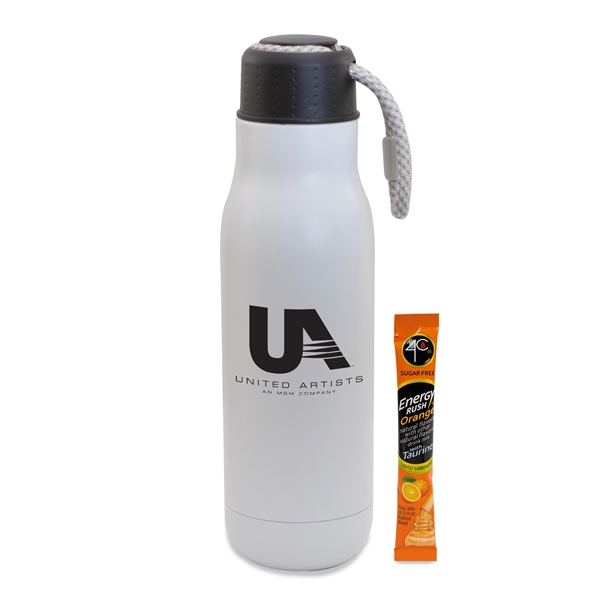 Matte White color option for 16 Oz Insulated Vacuum Bottle W/Bungee Lid & Energy Mix Pkt