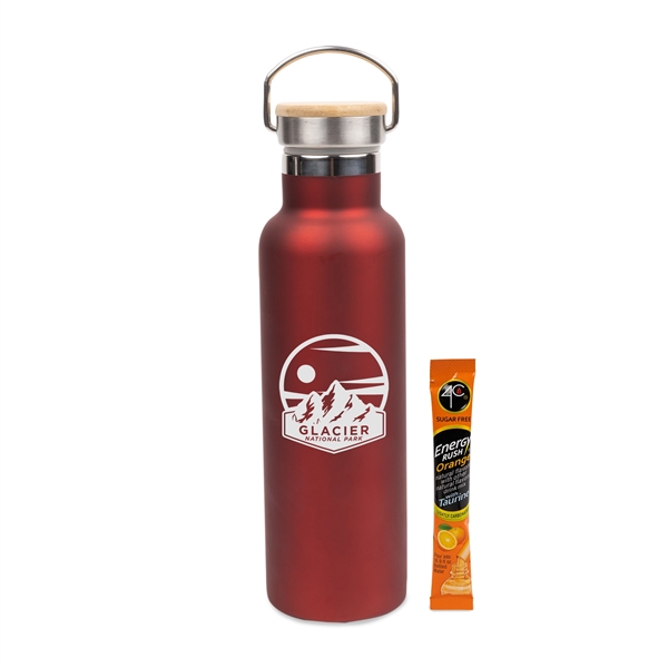 Red color option for 20 Oz Stainless Insulated Bottle W/Bamboo Lid & Energy Mix