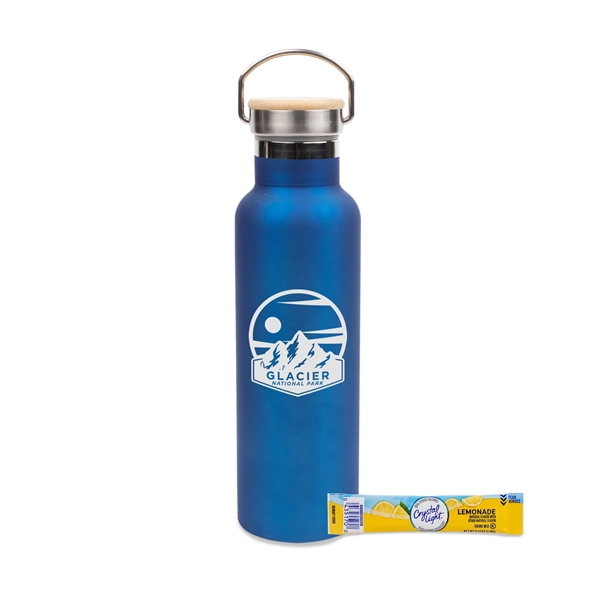 Blue color option for 20 Oz Stainless Insulated Bottle W/Bamboo Lid & Lemonade Mix