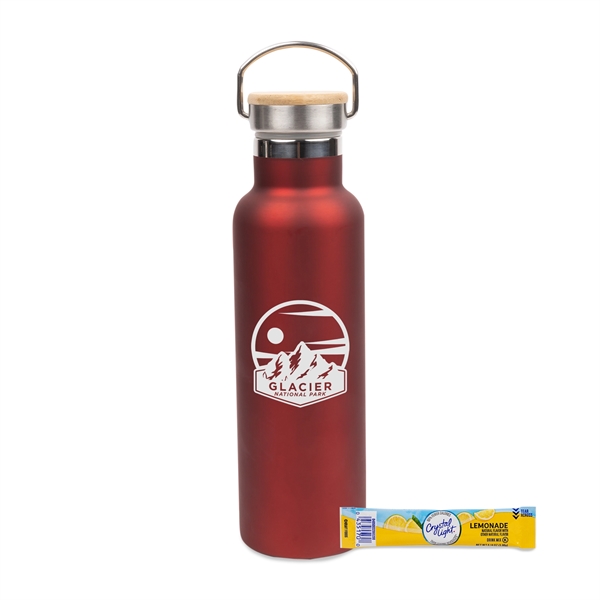 Red color option for 20 Oz Stainless Insulated Bottle W/Bamboo Lid & Lemonade Mix