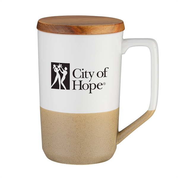 White/Beige color option for 15oz Ceramic Mug Wood Lid