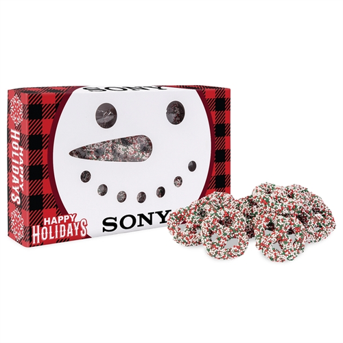Main photo of Snowman Die Cut Box W/Milk Chocolate Christmas Mini Pretzels