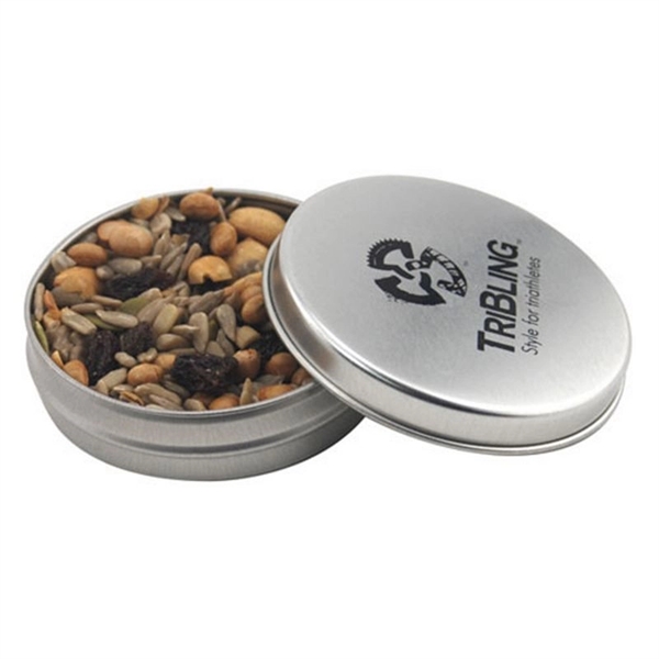 Silver color option for Round Tin With Trail Mix