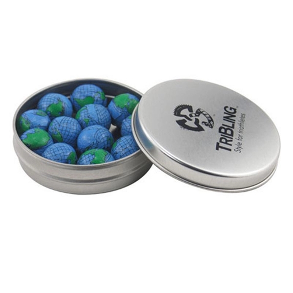 Silver color option for Round Tin With Chocolate Globes