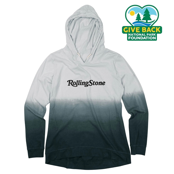 Glacier Gray-Black color option for Ace Ladies Ombre Long Sleeve Hooded T Shirt