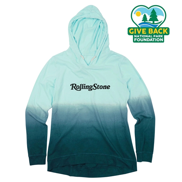Opal-Reflecting Pond color option for Ace Ladies Ombre Long Sleeve Hooded T Shirt