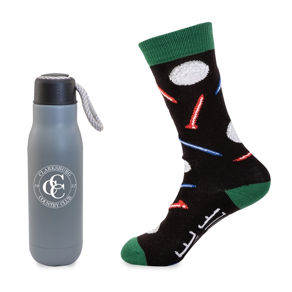 Gray color option for Less Work, More Golf Gift Set   16oz Insulated Bottle & Sock