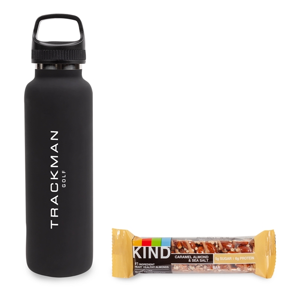 Black color option for On The Go Sip N' Snack 20 Oz. Insulated Bottle W/Kind Bar