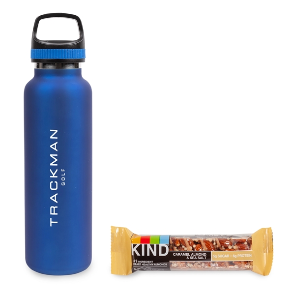 Blue color option for On The Go Sip N' Snack 20 Oz. Insulated Bottle W/Kind Bar