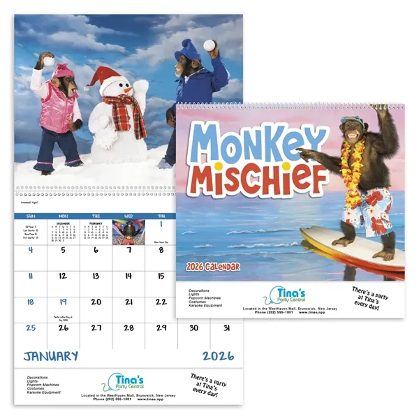 White color option for Monkey Mischief Spiral Calendar