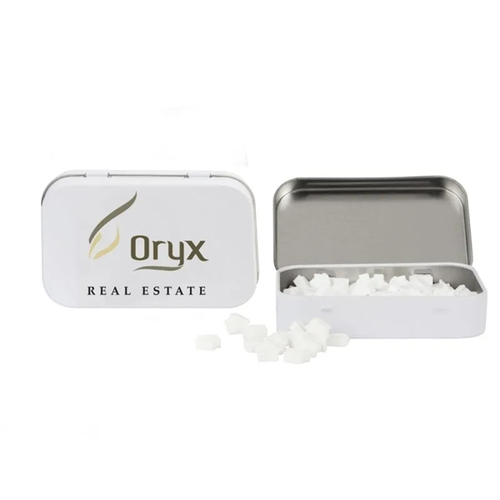 Main photo of Rectangular Tin With House Shaped Mints