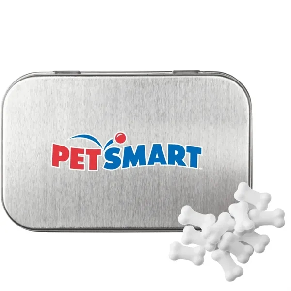 Silver color option for Rectangular Tin With Bone Shaped Mints