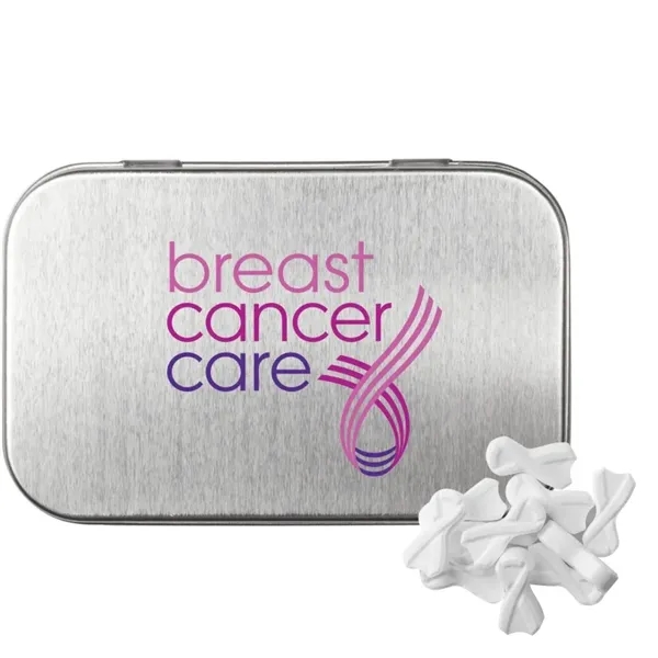 Silver color option for Rectangular Tin With Ribbon Shaped Mints