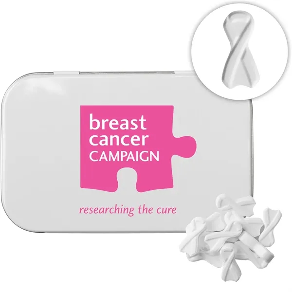 White color option for Rectangular Tin With Ribbon Shaped Mints