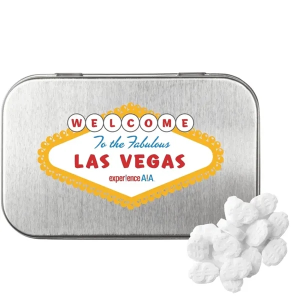 Silver color option for Rectangular Tin With Dollar Sign Shaped Mints