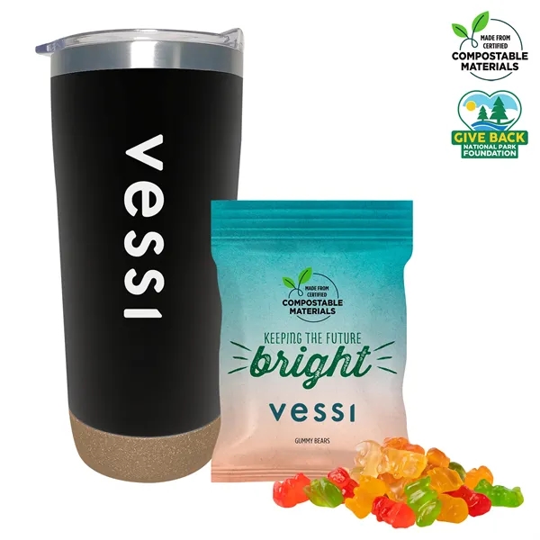 Black color option for Cork Base Double Wall Tumbler W/Compostable Bag Gummy Bears