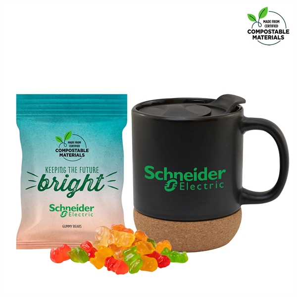Matte Black color option for Cork Bottom Mug With Compostable Bag Of Gummy Bears