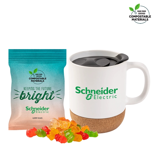 Matte White color option for Cork Bottom Mug With Compostable Bag Of Gummy Bears