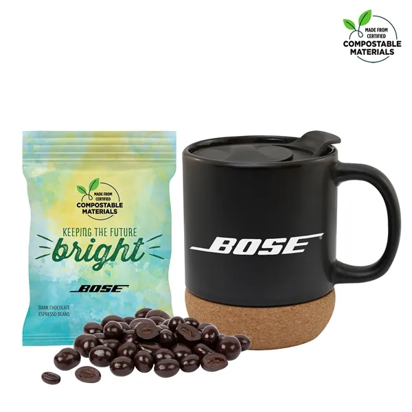 Matte Black color option for Cork Bottom Mug Compostable Bag Dark Choc Espresso Beans