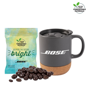 Photo of Cork Bottom Mug Compostable Bag Dark Choc Espresso Beans