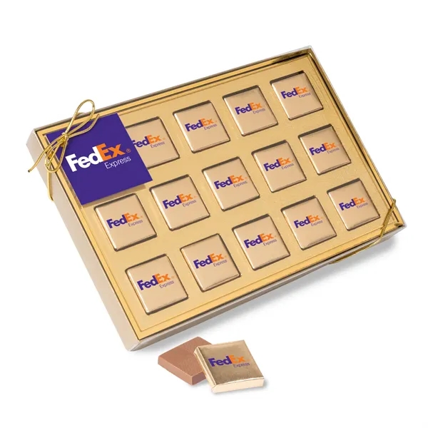 Gold color option for Fifteen Piece Chocolate Foiled Square Box Full Color