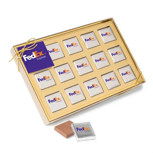 Main photo of Fifteen Piece Chocolate Foiled Square Box Full Color