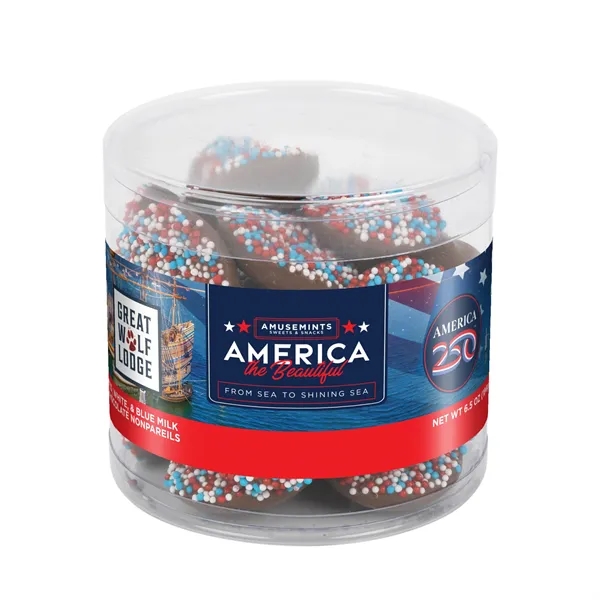 Clear color option for America 250 Round Acetate Patriotic Milk Chocolate Nonpareil