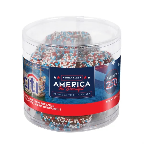 Clear color option for America 250  Round Acetate Patriotic Nonpareil Mini Pretzels