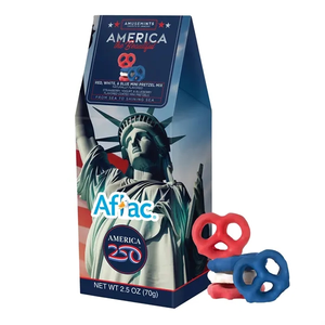 Photo of America 250  Gable Box  Red, White And Blue Mini Pretzels