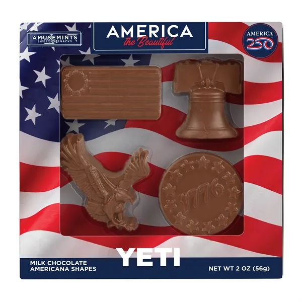 Clear color option for America 250  2oz Molded Milk Chocolate Box