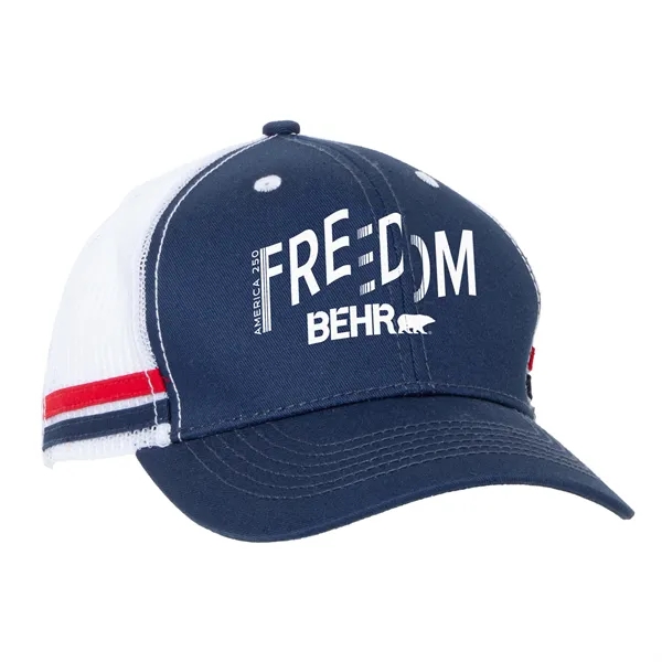 Navy Blue color option for America 250 Ace Striped Trucker Hat