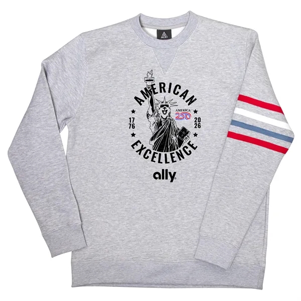 Heather Grey color option for America 250   Ace Striped Ringer Crew Fleece