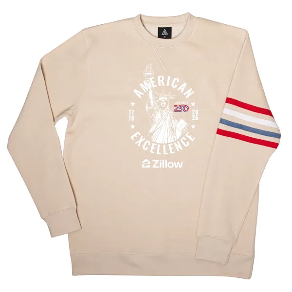 Oatmeal color option for America 250   Ace Striped Ringer Crew Fleece