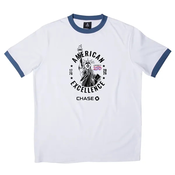 White/Blue color option for America 250 Ace Ringer Tee