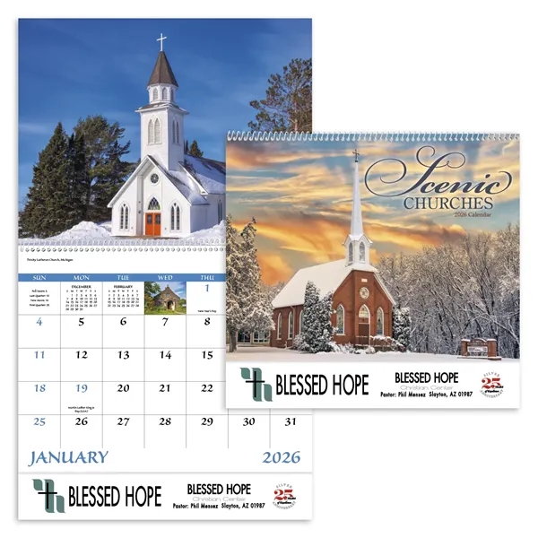 White color option for Scenic Churches Spiral Calendar
