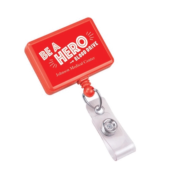 Red color option for Rectangle Badge Reel W/Clear Vinyl Strap