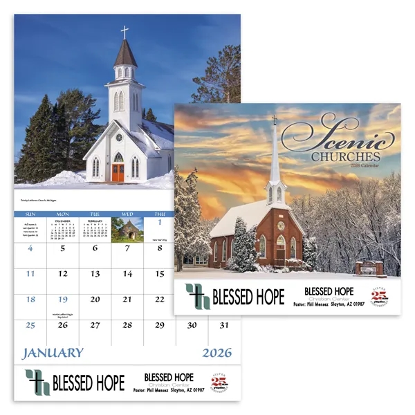 White color option for Scenic Churches Stapled Calendar