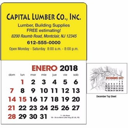 Photo of Spanish 2 Color Stick Up Grid (13 Month) Calendar