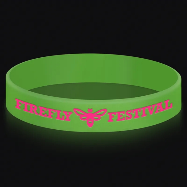 Lime Green color option for Glow In The Dark Printed 1/2" Inch Custom Silicone Wristband