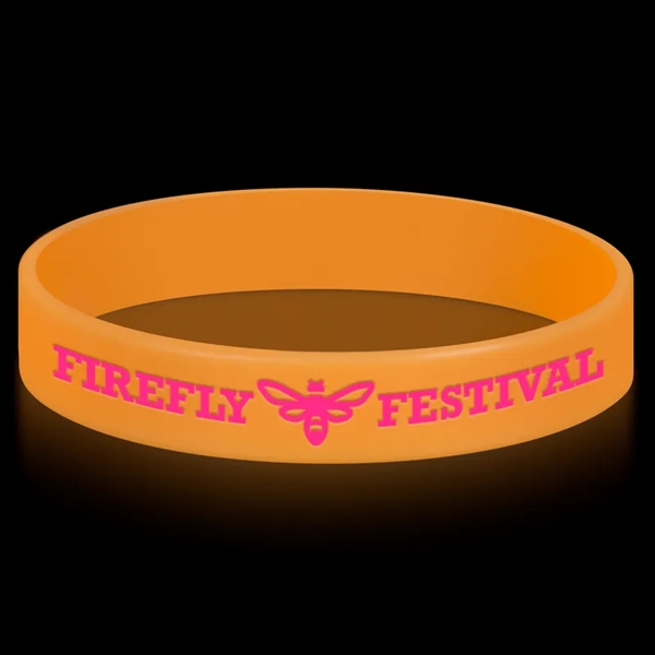 Orange color option for Glow In The Dark Printed 1/2" Inch Custom Silicone Wristband